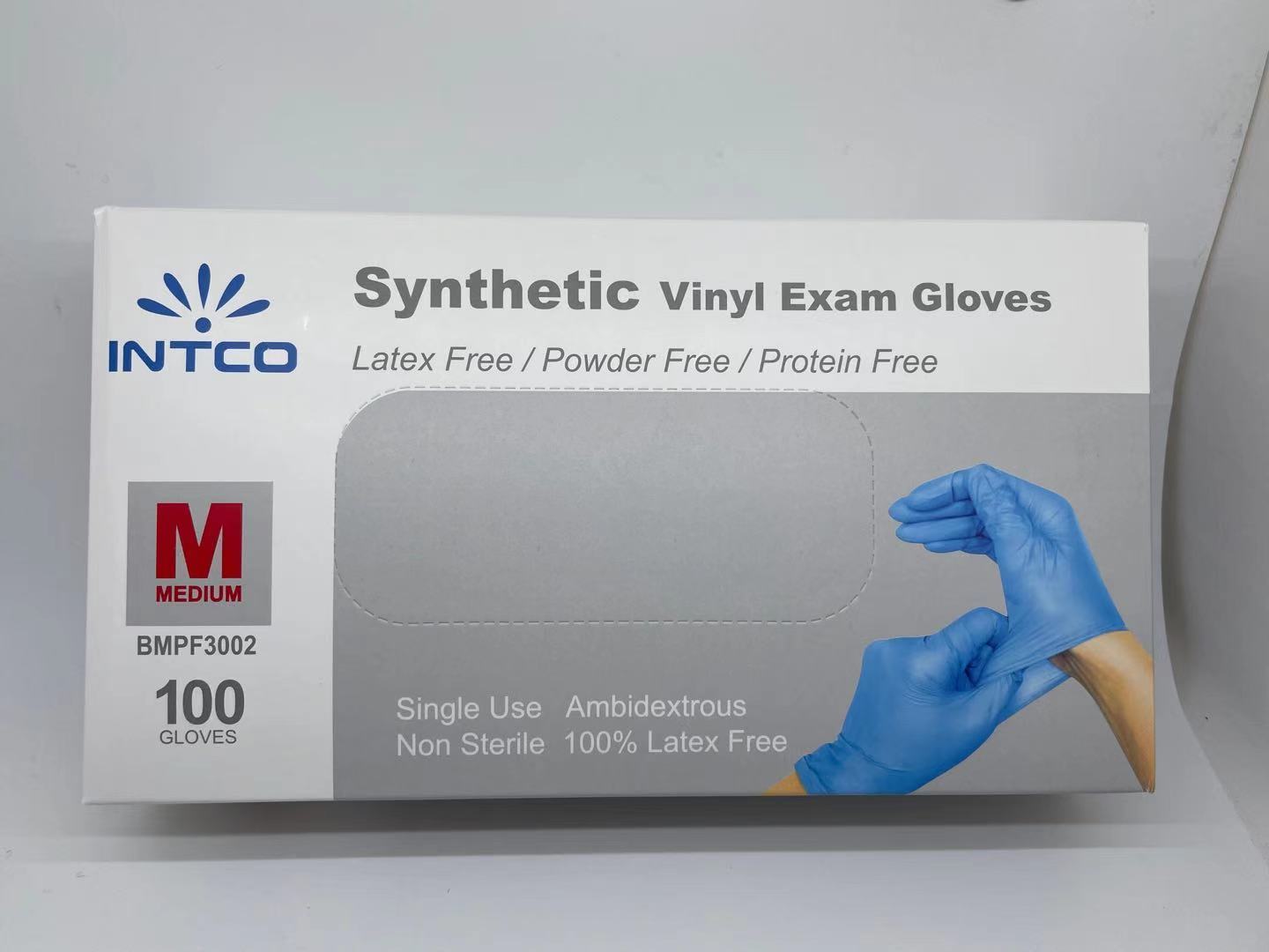 Intco nitrile gloves disposable synthetic gloves vinyl and nitrile blend blue gloves 100pcs en455 en374 avaliable