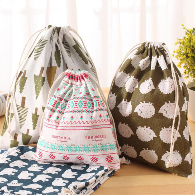 Verse Stof Katoen Reizen Trekkoord Tote Opbergtas Organizer Bag Voor Ondergoed Speelgoed Opbergtas Huishouden 7A0314