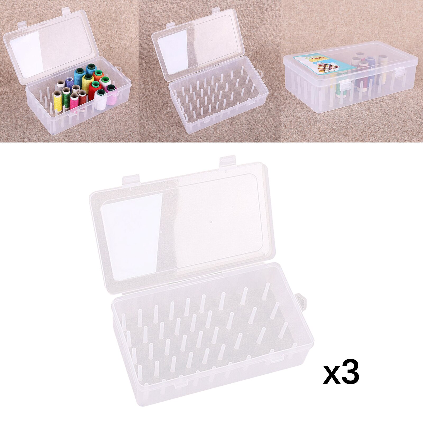 3 Pieces Solid Sewing Thread Storage Box Container Case Holder with 42 Pieces Pillar Prevents Twining