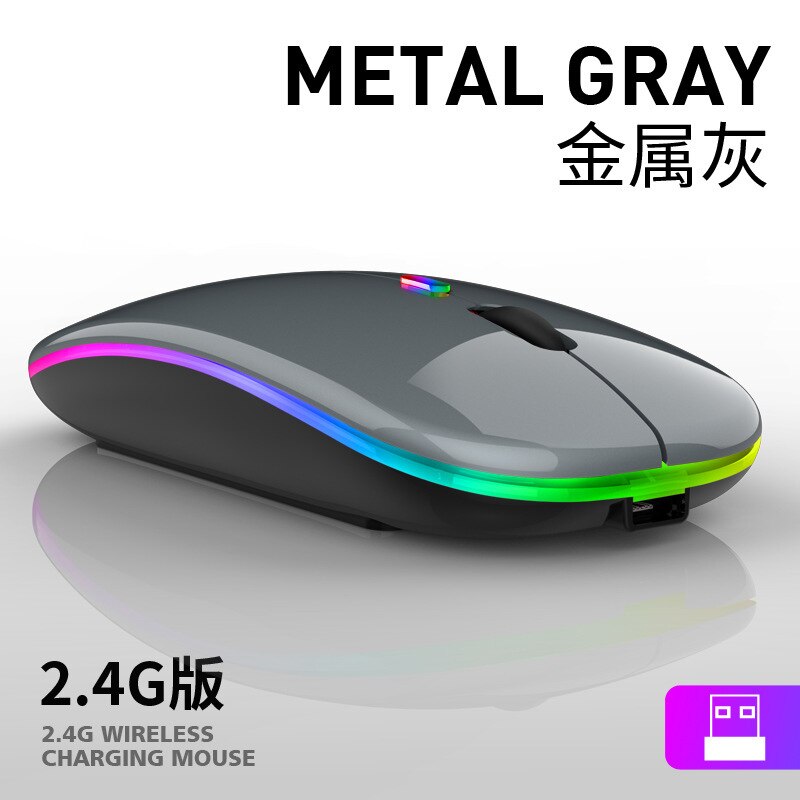 Wireless Silent Mouse LED Backlit Rechargeable USB Ergonomic Optical Gaming Desktop PC Laptop: Gray