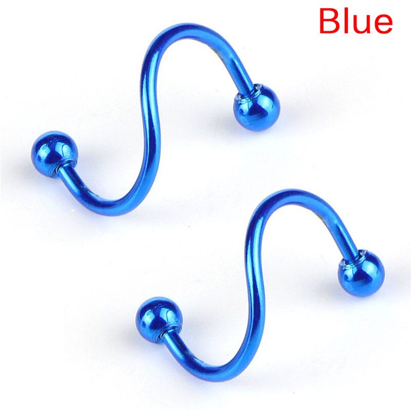 1Pair8mm Spiraal Chirurgisch Staal Spiral Twisted Lip Ring Neusringen 16 Gauge Oor Kraakbeen Helix Piercing Lichaam Accessoires Sieraden: Blue