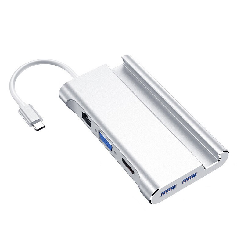 Type C Hub vers Hdmi Dock intelligent PD type-c 1000Mbps USB3.0 VGA HDMI 4K * 2K HD pour Macbook Pro Samsung S910 Huawei Mate20 Pro: silver