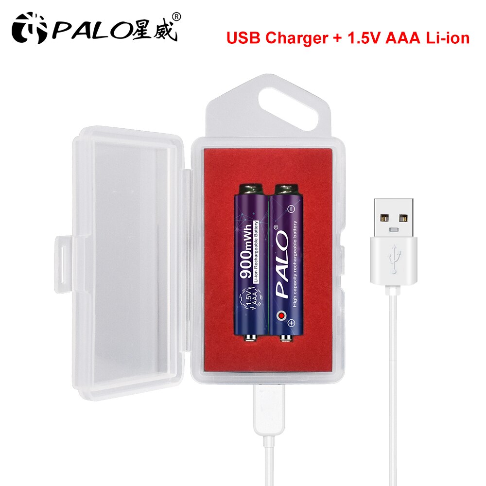 PALO for AAA1.5V battery rechargeable battery 900mah 1.5V lithium-ion aaa rechargeable bateries and case usb charger