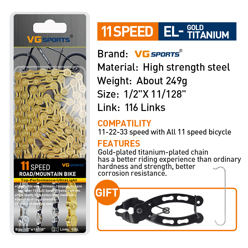 VG Sports Bicycle Chain 6 7 8 9 10 11 Speed 8s 9s 10s 11s Velocidade Titanium Rainbow Gold MTB Mountain Road Bike Chains Parts: Dark Grey