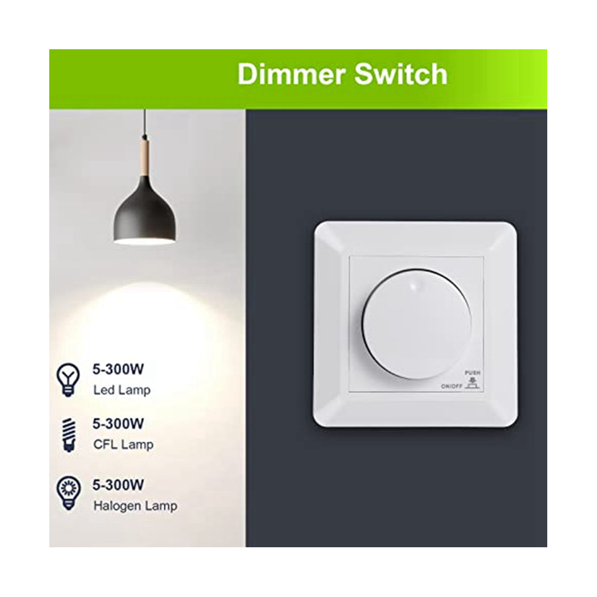 LED-Dimmer, Unterputz-Dimmer für dimmbare LED und Halogen, 5-300 W Dimmersc halter LED, Phasensteuerungs-Dimmer