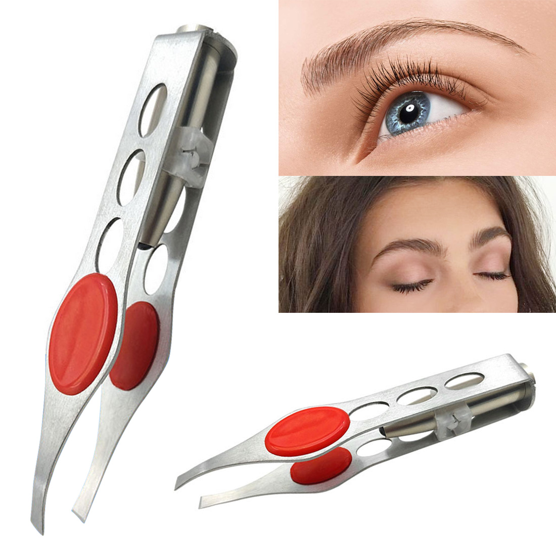 Four-hole LED Light Stainless Steel Eyebrow Tweezers Eyebrow Clip/Hair Removal Tweezer/ Face Hair Remover