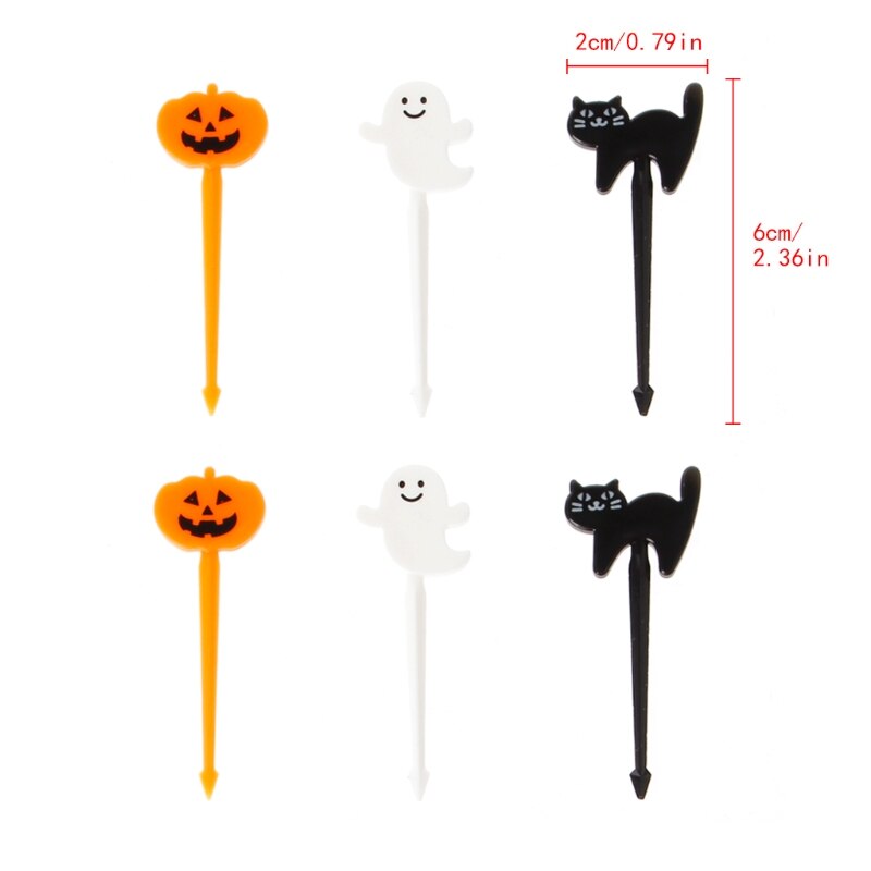 Mini Tenedor de fruta de granja de animales marinos para niños, palillo de dientes de dibujos animados, decoración de , 6/10 unids/paquete: Halloween
