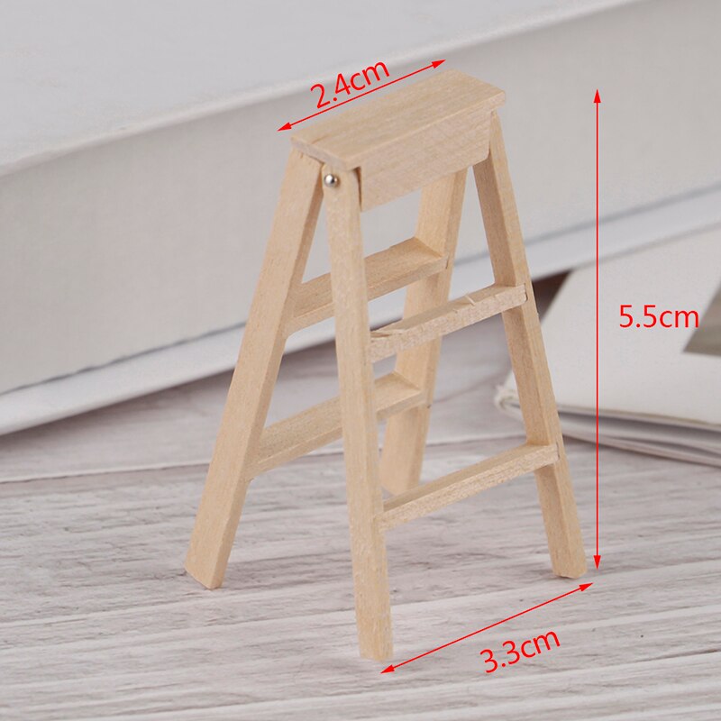 Wooden Ladder 1:12 Dollhouse Miniature Furniture Toys Natural wood color