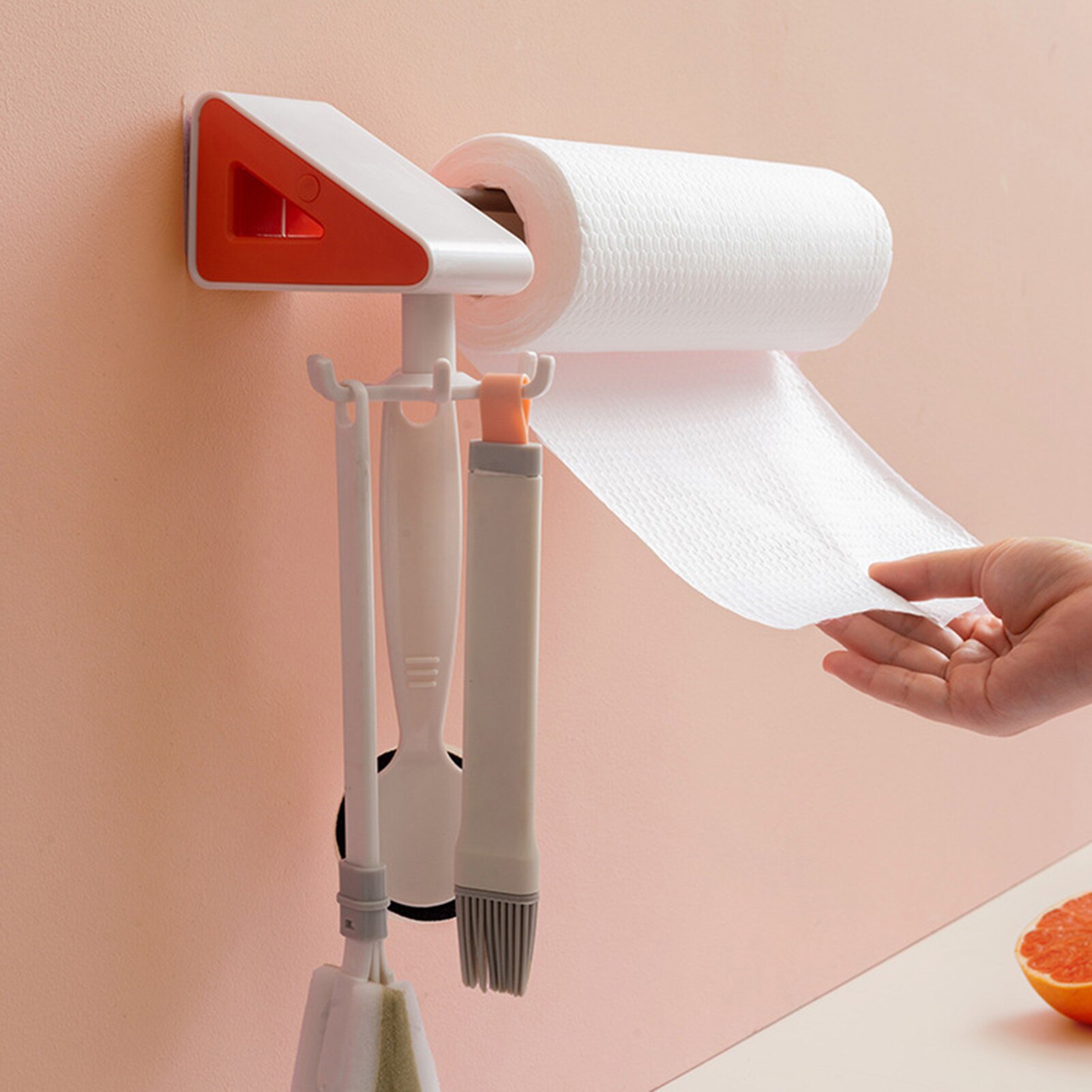 Kitchen Paper Towel Holder Wall Mount Roll Paper Towel Hanger Rack With Hooks Bathroom Organizer Shelf Toilet Paper Holders