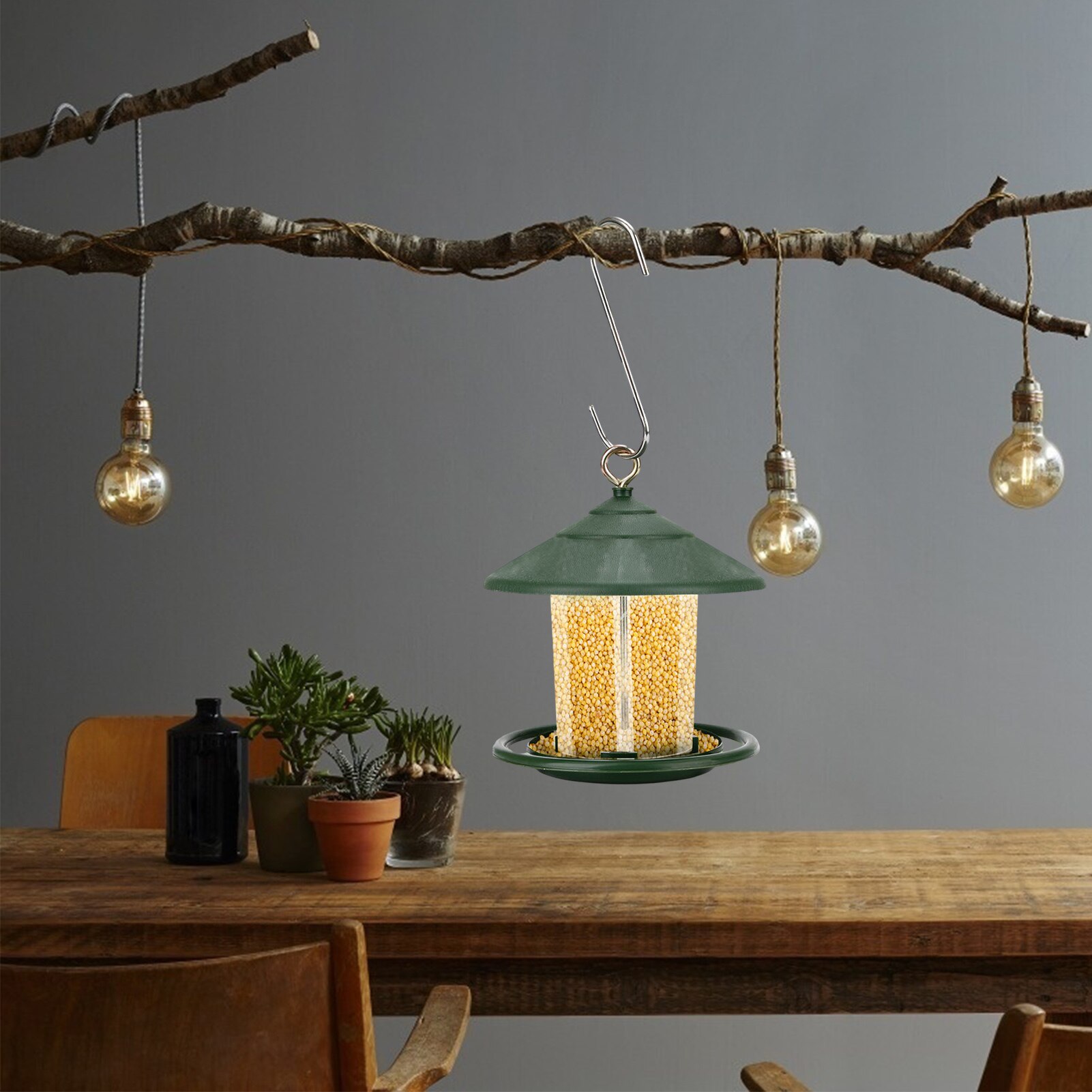 Outdoor Hanging Bird Feeder Clear Shell Plastic Feeder With Roof Hanging Automatic Bird Feeder Large Capacity Garden Bird Feeder