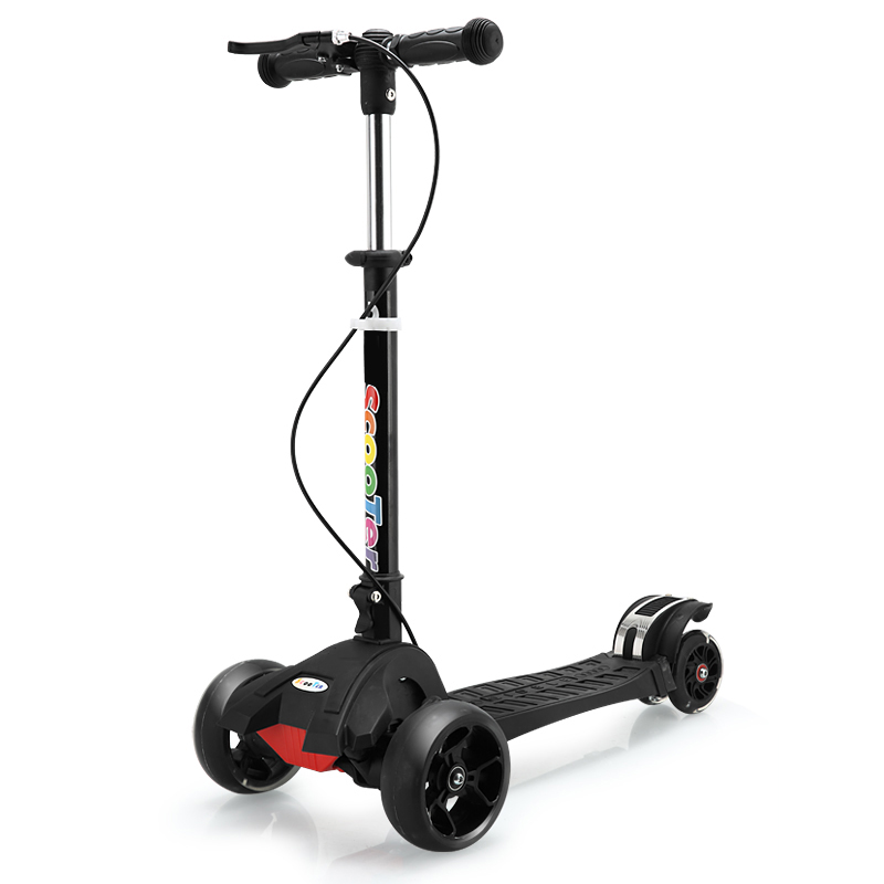 FJ0059 tricicli per Scooter per bambini bambino bambini pieghevole piede Scooter altezza regolabile PU ruota lampeggiante LED calcio Skateboard: Black