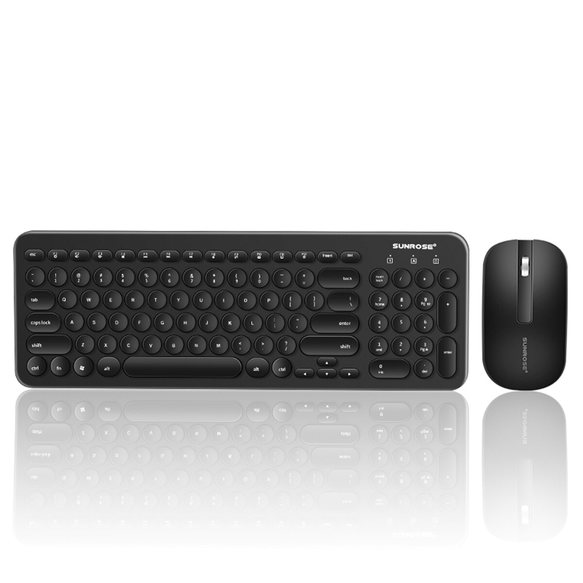 Ultra-Thin 2.4G Wireless Keyboard and Mouse Combo USB Cute Round Retro Mute Keyboard Mouse Set for Notebook Desktop Office Home: Black