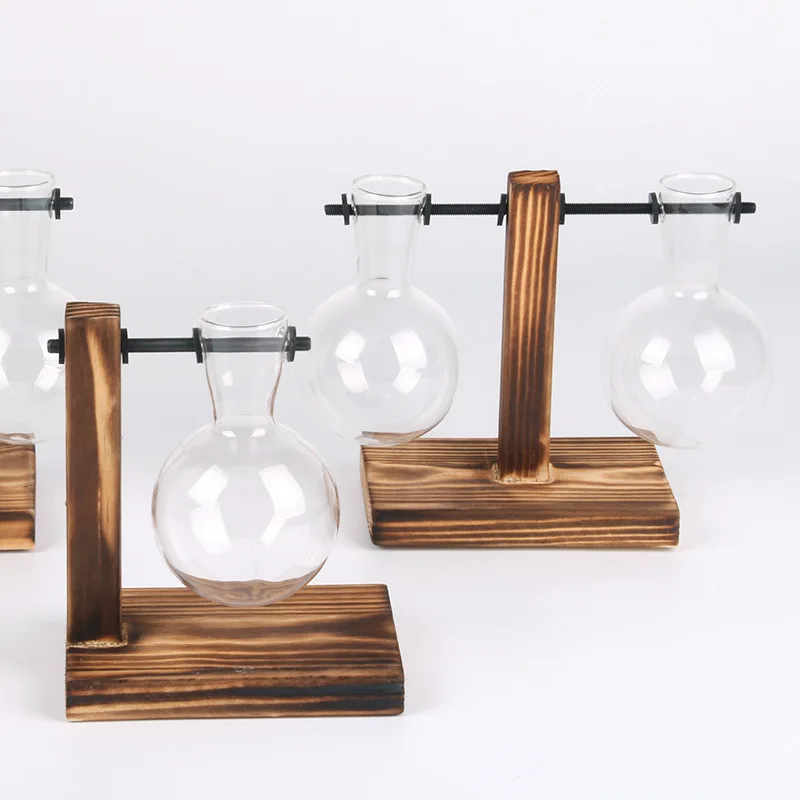 Terrarium hydroponic växt vaser vintage blomkruka transparent vas träram glas bordsskiva växter hem bonsai dekor