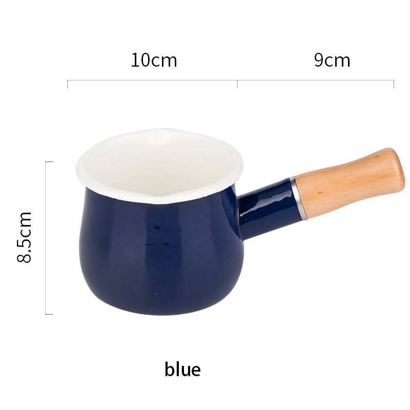 Pot à lait avec poignée en bois de 500ml, Style japonais, émaillé, pour café, beurre, Mini casserole, ustensile de cuisine pour cuisinière à gaz: Blue