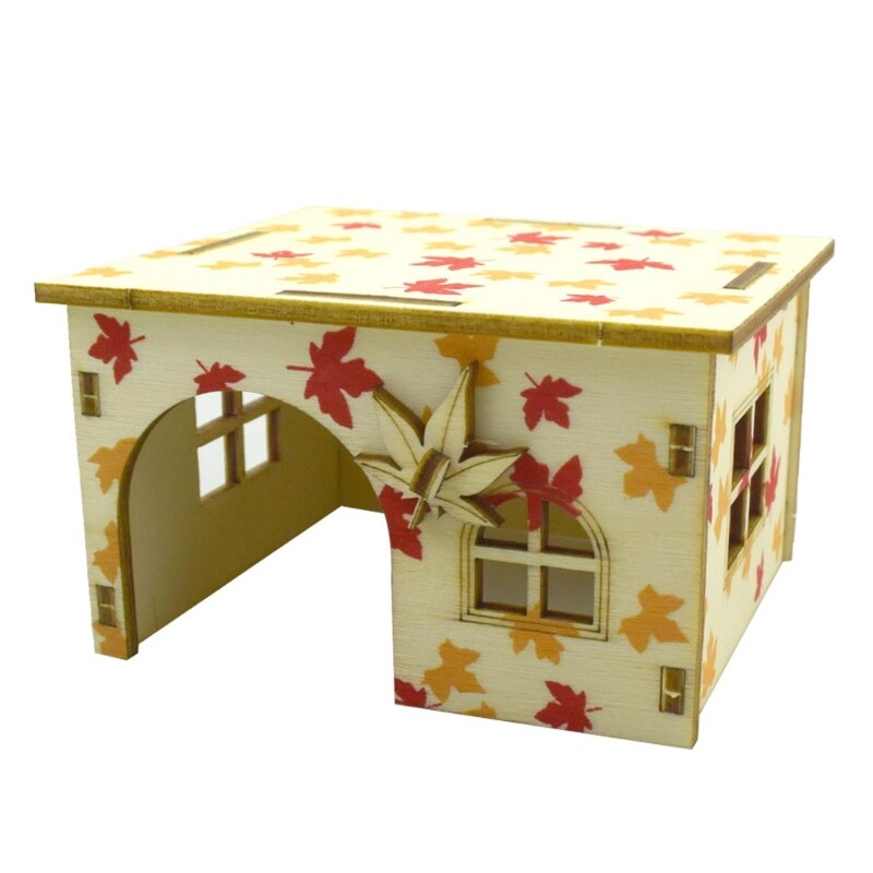 Hamster Hideout Wooden Hut Small Animals Double Layer Villa Rat Room House Cage: K