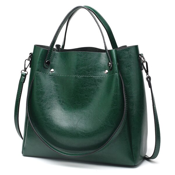 ACELURE Casual Large Capacity Women Tote Shoulder Bag PU Leather Ladies Bucket Handbag Messenger Bag Soft Shopping Crossbody Bag: Green