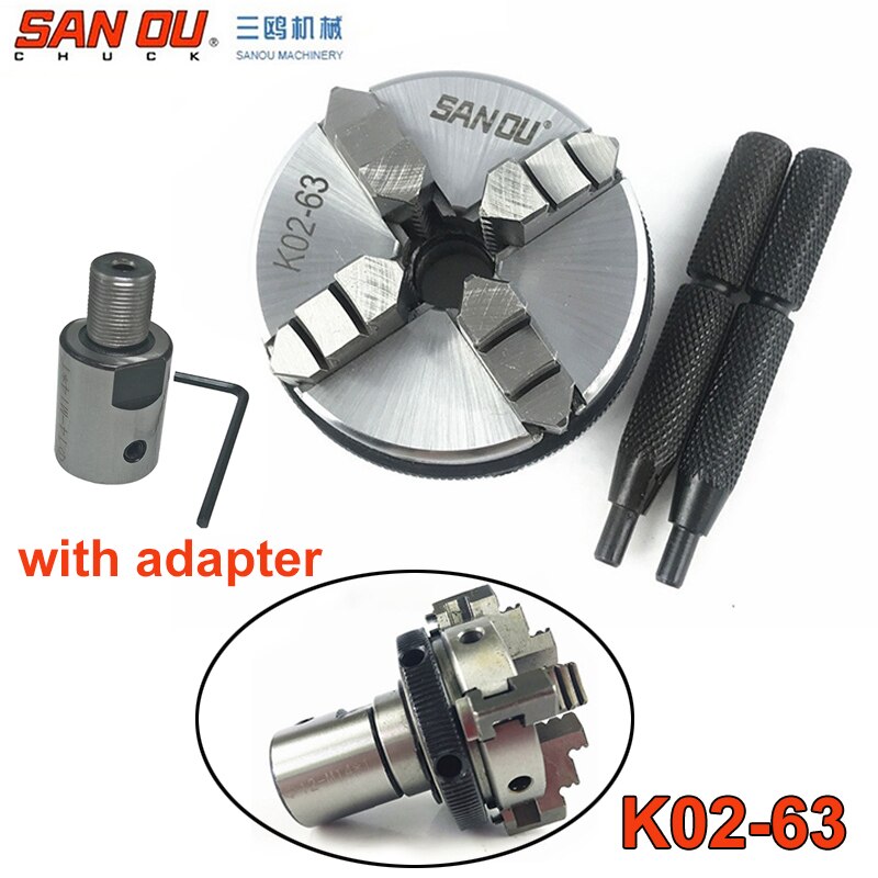 63mm 2.5&quot; LATHE Chuck 4 Jaw Manual Mini Self-Centering Chuck Sanou K02-63 with Connecting Rod Connector for CNC Woodworking