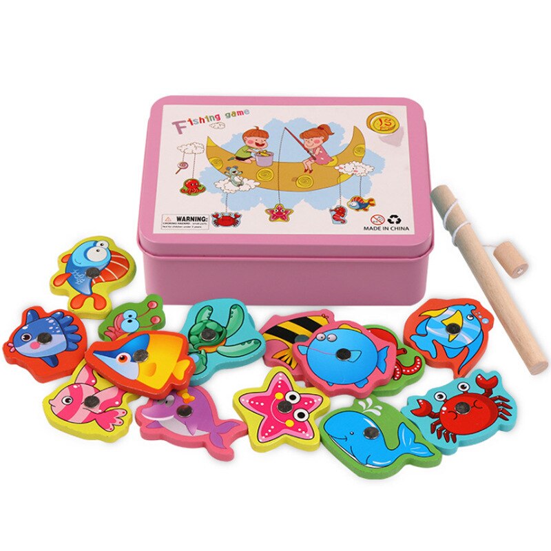 Children Cognition Magnetic Fishing Toys Outdoor Wooden Toys Magnetic Games Fishing Toy Funny 3D Fish Boys Girl: Default Title