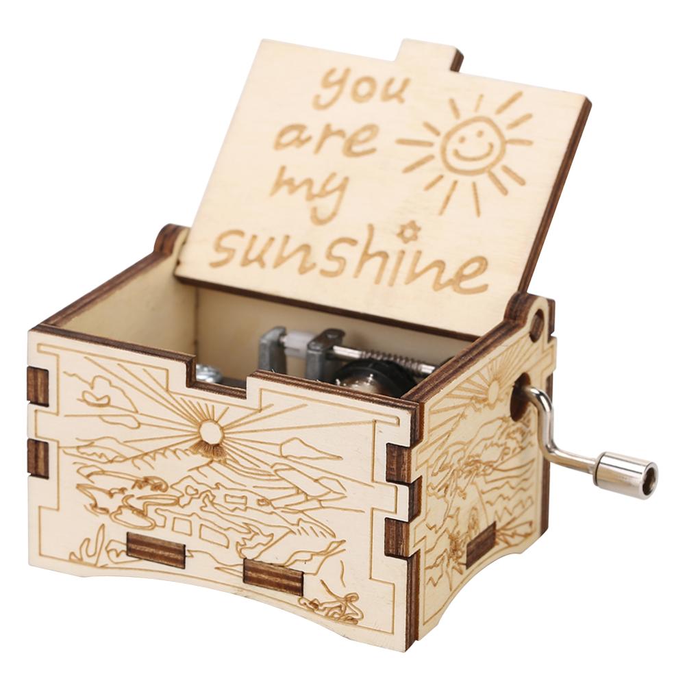 Boîte à Musique Vintage Avec Gravure "You Are My Sunshine" - Mécanisme à Manivelle - Cadeau Romantique Anniversaire, Fête Des Mères