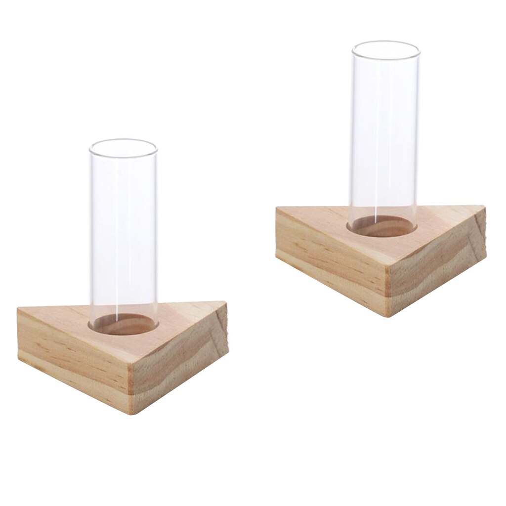 Plantador de 2 uds, jarrón de flor de tubo de prueba, macetas de cristal de mesa en soporte de madera