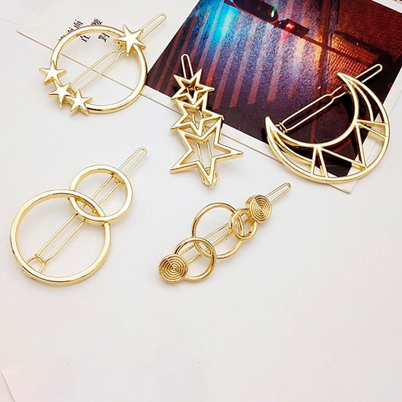 femmes cheveux accessoires Triangle pince à cheveux épingle métal géométrique alliage lune cercle Hairgrip Barrette filles support
