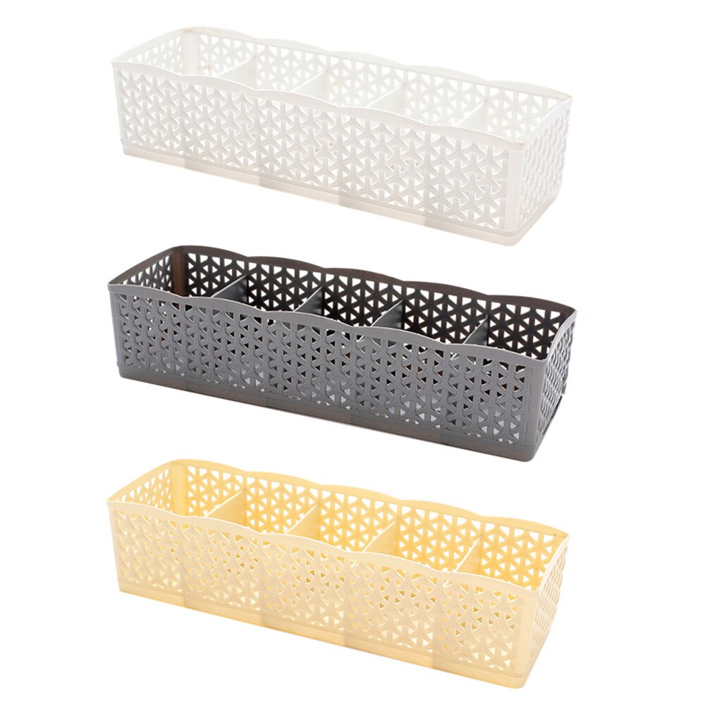 5 Grids Plastic Rotan Organizer Opbergdoos Tie Ondergoed Bra Sokken Drawer Cosmetische Divider Housekeeping Container Organisatoren