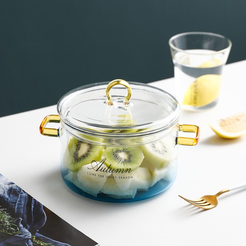 Creatieve Glazen Kom Fruit Groente Salade Soep Noedels Kommen Met Deksel Microwavable Bestek Servies Keuken Restaurant Benodigdheden