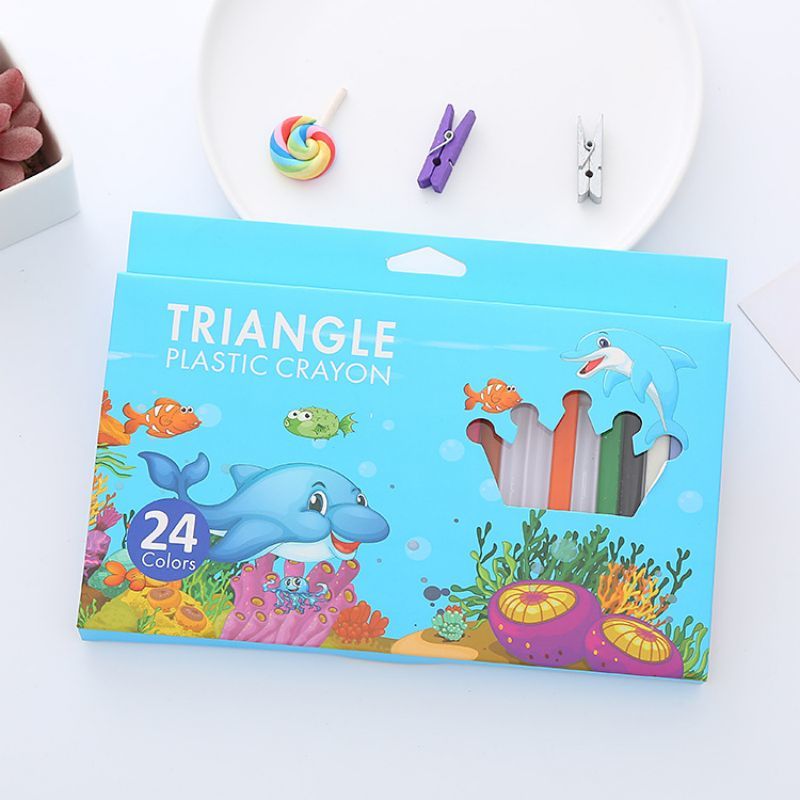 1 Juego de artículos de papelería lavables Lytwtw, dibujos animados, animales, frutas, material escolar, colores bonitos y encantadores, crayón para estudiantes: C-24Color