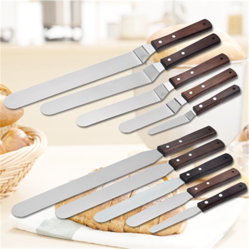 Schraper spuitmond recht kus mes bakgadget houten handvat roestvrij staal 6/8/10 inch boter spatel cake