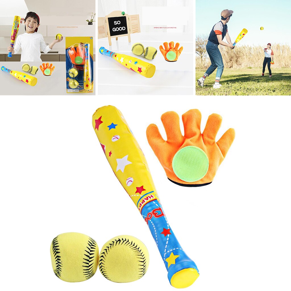 Mini-baseballset aus weichem schaumstoff, bestehend aus 2 bällen , 1 schläger und 1 handschuh für kleinkinder