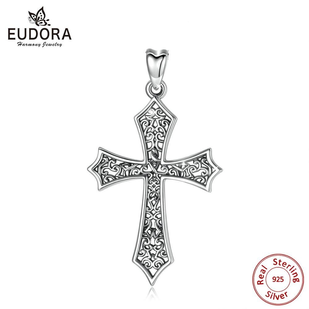 EUDORA Unique 925 Sterling Silver Celtics Knot Cross Pendant Necklace Women Man Jewelry Cross Cheilteach Collier D440: only pendant