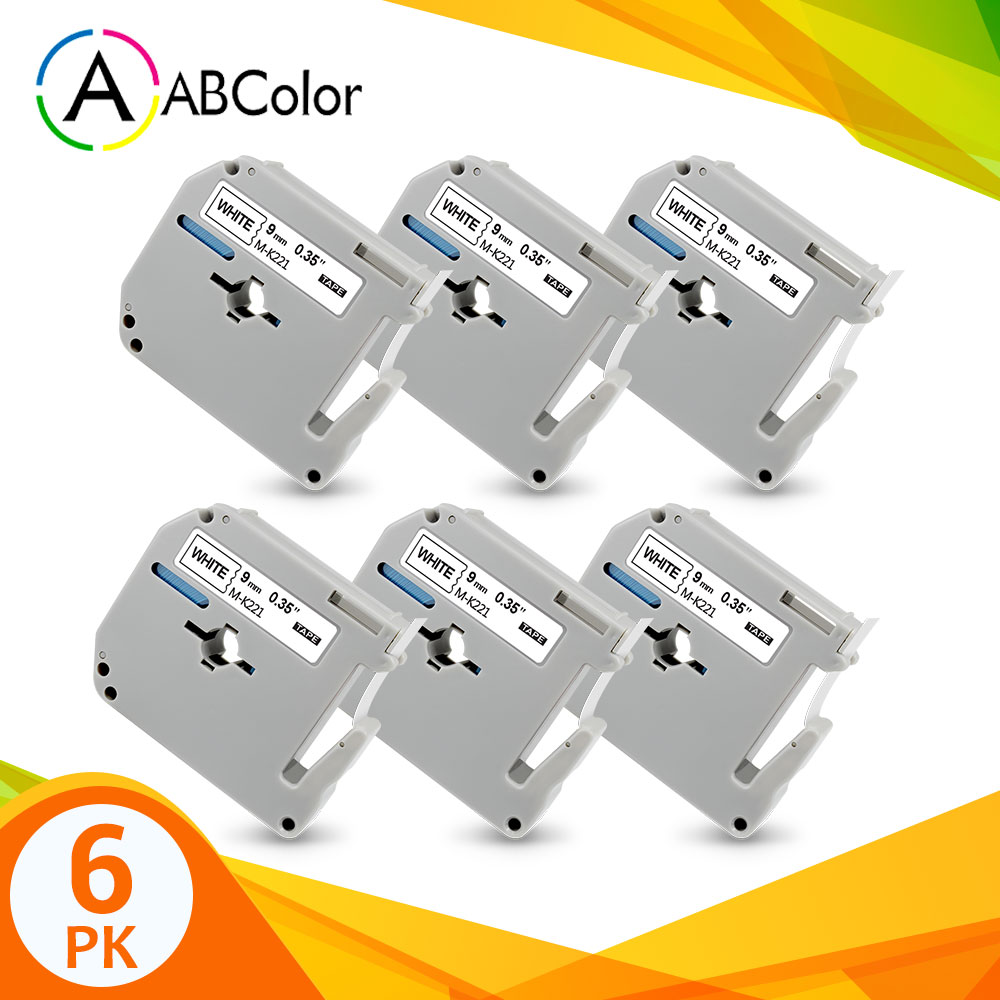 Ruban d'étiquettes 6PK pour imprimante Brother P touch, 9mm, noir sur blanc, mk221, PT70, PT80: 6PK