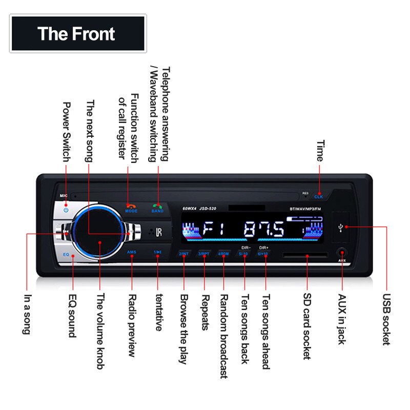 Kebidu 1 din autoradio met  mp3 spelers, 12v autoradio's, led-digitaal display, ingebouwd bluetooth fm-radio's,  mp3 spelers, ondersteuning voor usb, sd en aux