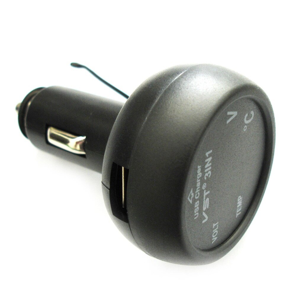 3in1 Car Phone Charger Digital Voltmeter Thermometer 12/24V USB Car Charger