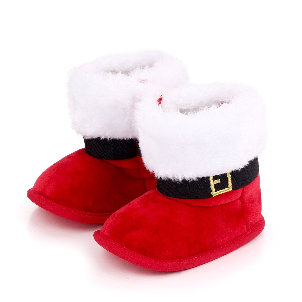 Newborn Baby Christmas Boots 0-18M Lovely Snowflake Santa Winter Warm Cotton Hook&Loop Anti-Slip Shoes Xmas Clothes: A / 12