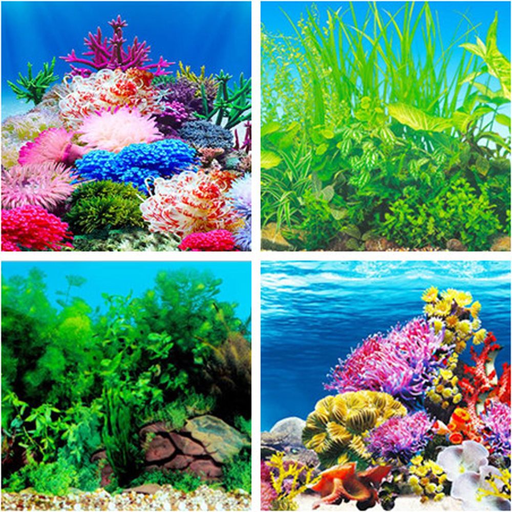 3D Aquarium Sticker Landscape Poster Fish Tank Background Painting Sticker Double-sided Ocean Sea Plants Backdrop Aquarium Decor
