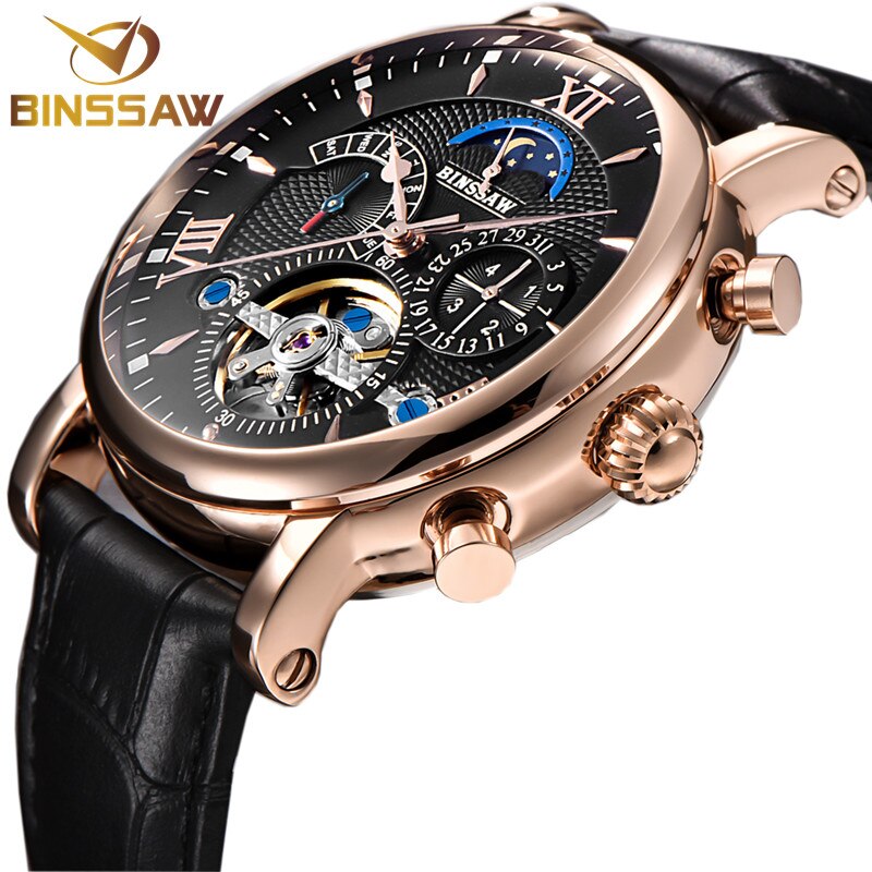 BINSSAW mentoubillon reloj mecánico automático de de de cuero deportivo de negocios relojes impermeables reloj Masculino