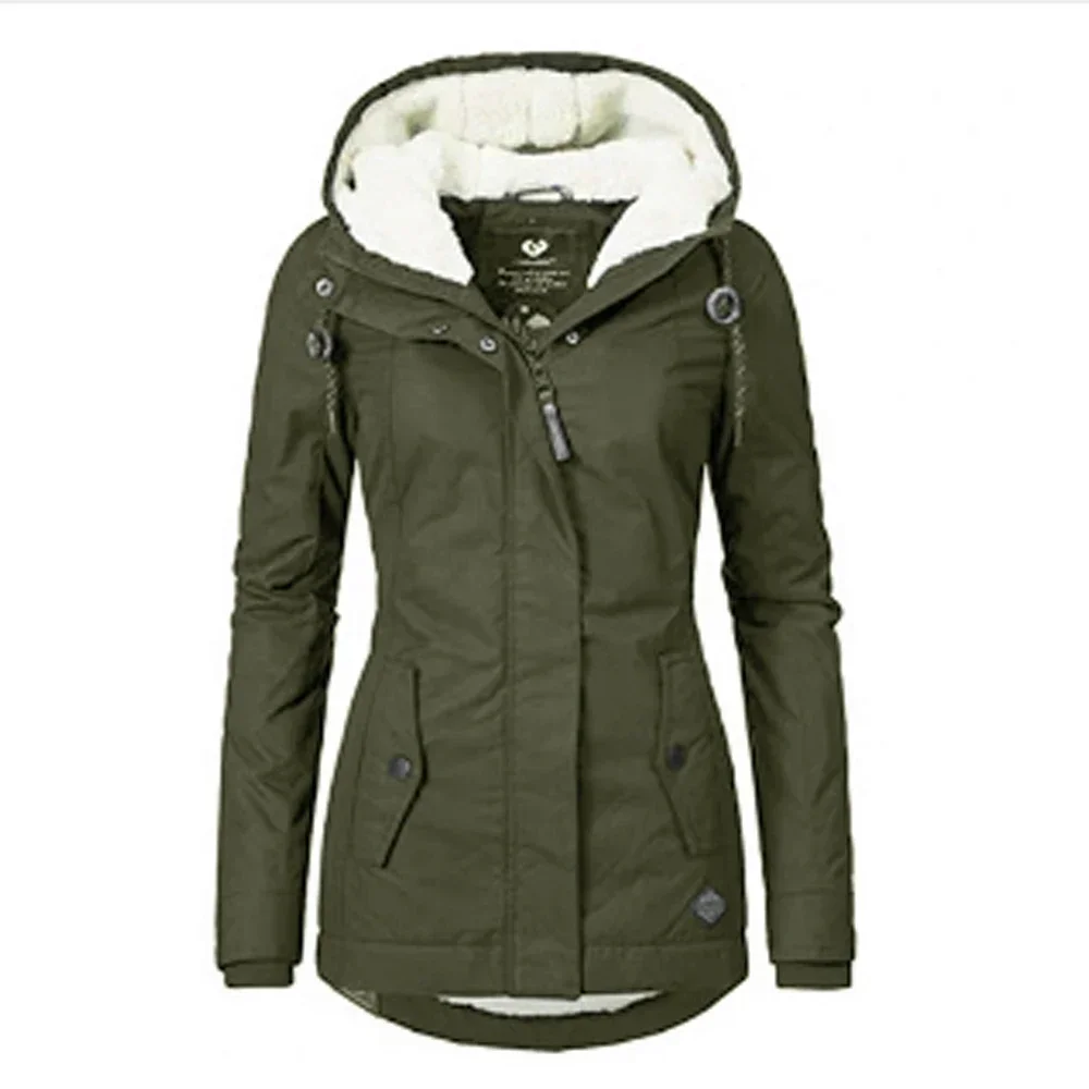 Waterproof Jacket Women Warm Parkas Hooded Thick Plush Winter Coats Suit Jackets MF9463: 5XL / army green