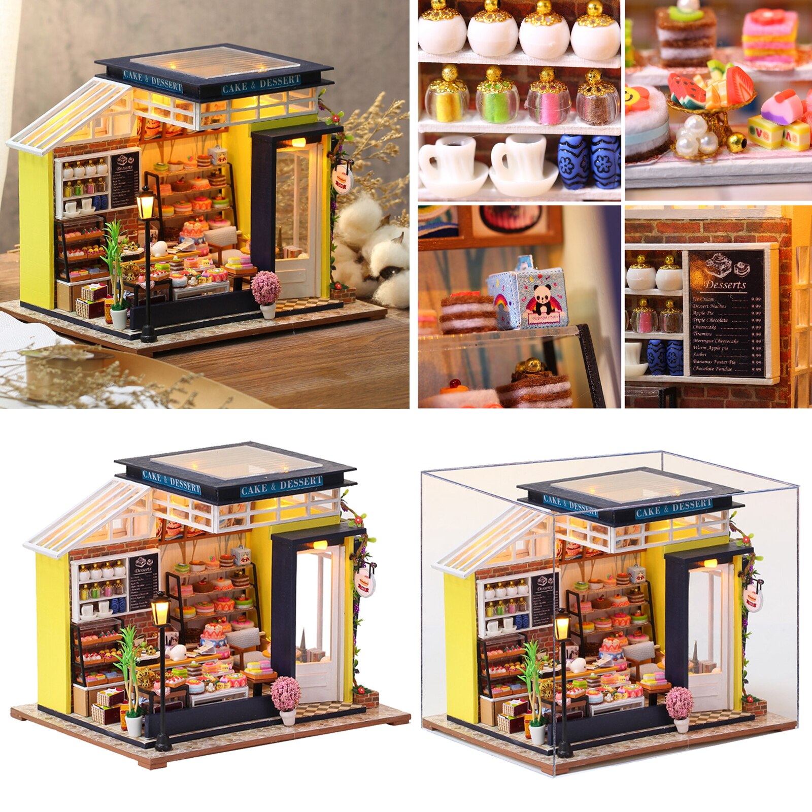 3D LED DIY Miniature DollHouse 1:12 Baking Shop Furniture Kit Toy Year Birthday Romantic