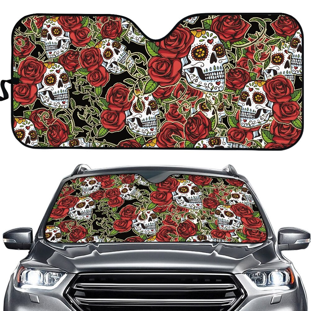 Bloem Schedel 3D Print Autoruit Anti-Uv Cover Fold-Up Zonnescherm Voor Auto Voorruit Beschermen Solar Zonneklep auto Accessoires: Bourgondië