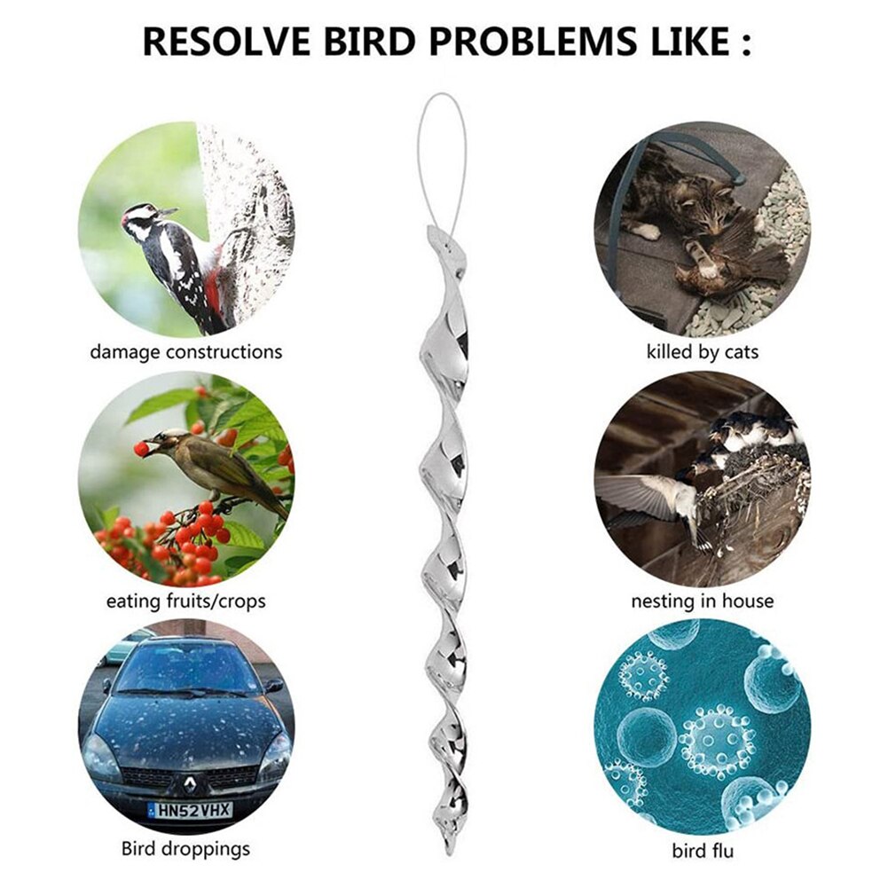 1/6/12 stk fugleskræmmer roterende stang reflekterende vindspiral afskrækkende kontrolenhed landbrugsskræmme fugl havedekoration