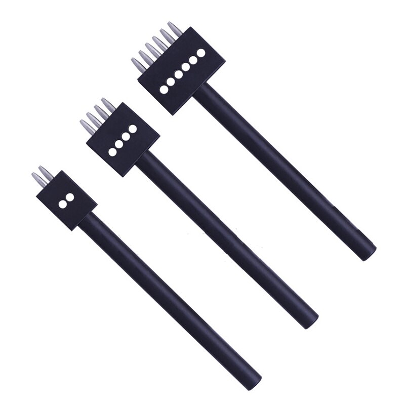 5mm Hole Punching Leather Craft Punch Tool Hole Punches Line Tools Eyelet Maker 2/4/6 Round Row Prong Puncher Cutter Pitch Black