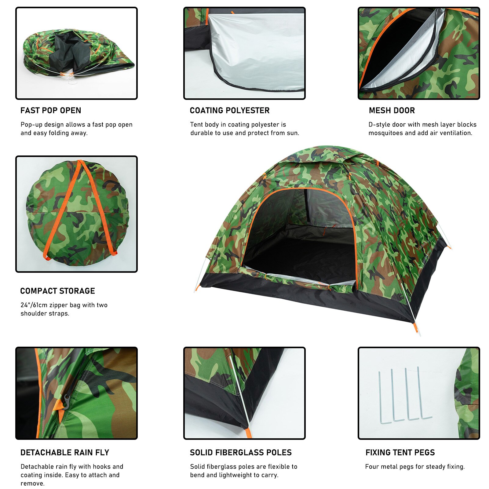 2 Person Tent Pop Up Folding Camping Tents with Carrying Bag Easy Setting Up for Outdoor Weekends