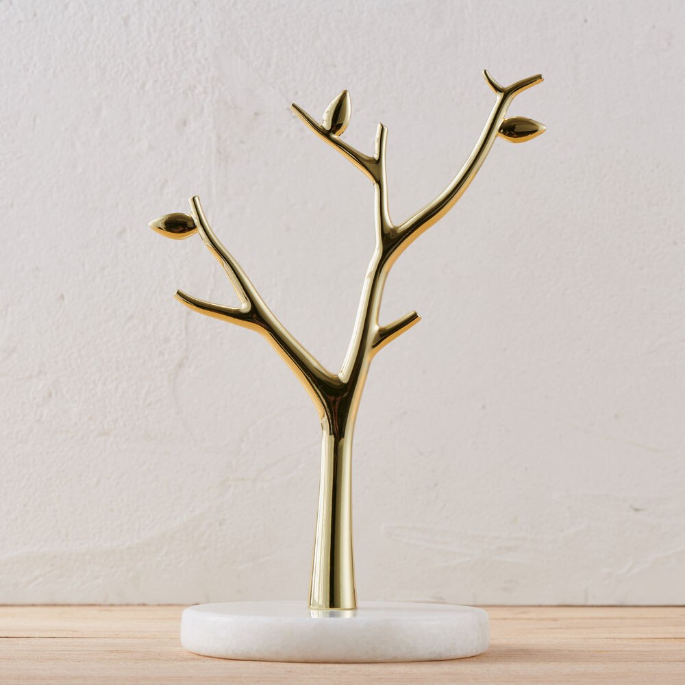 Árbol de joyería de mármol moderno, soporte de collar dorado, soporte de joyería para collares y anillos, organizador de joyas: golden