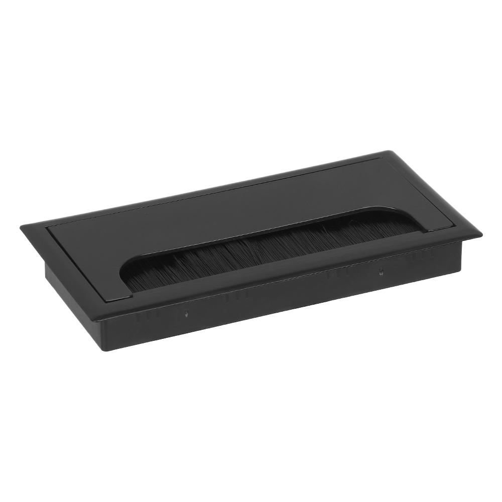 Rechthoek Bureau Draadgat Cover Tafeluitlaat Poort Computer PC Bureau Kabeldoorvoer Gat Houder met Zwarte Borstel Kabelorganizer: Grijsachtig Bruin