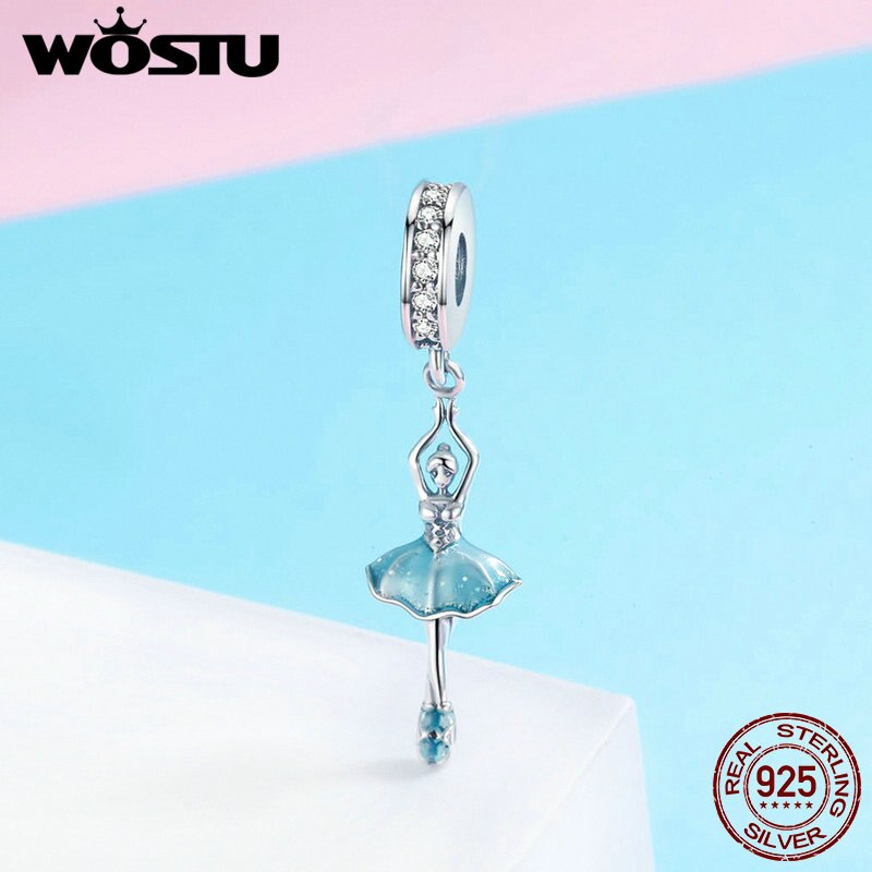 WOSTU 925 Sterling Zilver Ballet Meisje Ballet Angel Hanger Charm fit Originele WST Bedelarmband DIY Sieraden FIC514