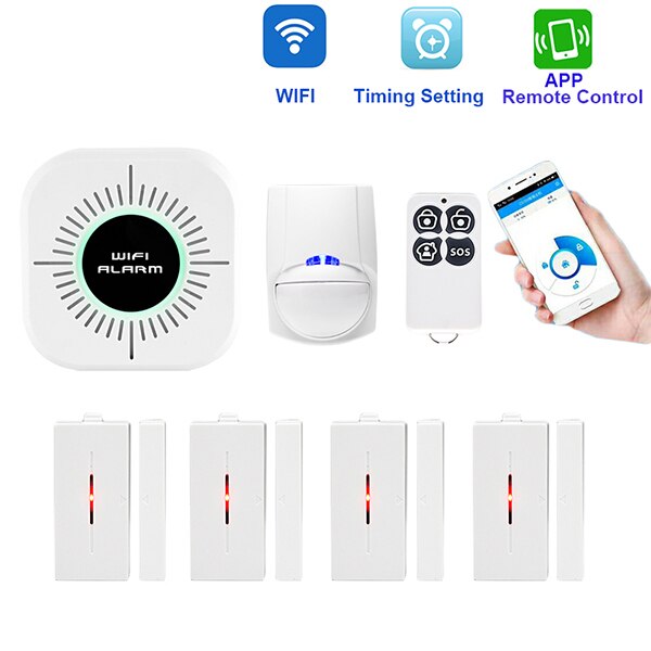 Wifi hjemmealarmsystem kits app kontrol android ios hjem sikkerhed sikkert system med pir sensor dør vindue detektor alarm sensor