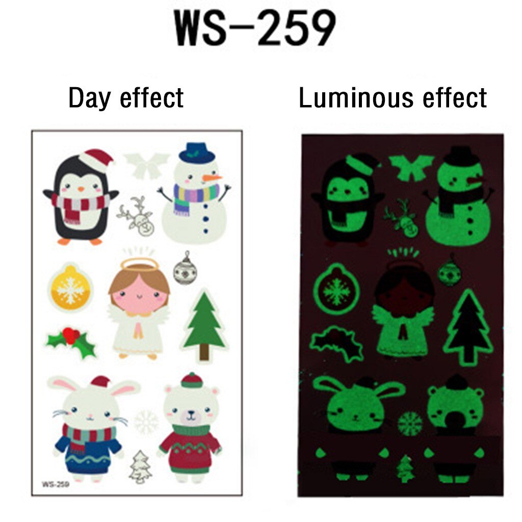 Selvlysende tatovering klistermærker jule snemand ansigt simulering tegneserie fluorescerende klistermærker vindues glas klistermærker dekoration  #w3: E