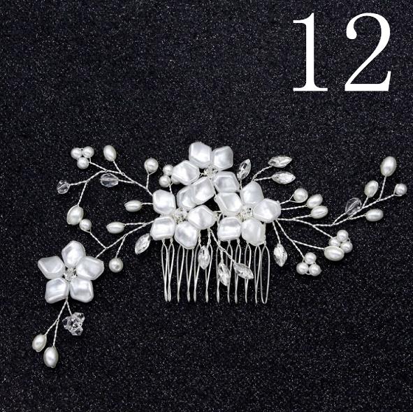 Women Bridal Ivory Red Flower Hair Comb Crystal Tiara Pearls Gorgeous Hair jewellry Wedding Party Decoration Accessories: 12