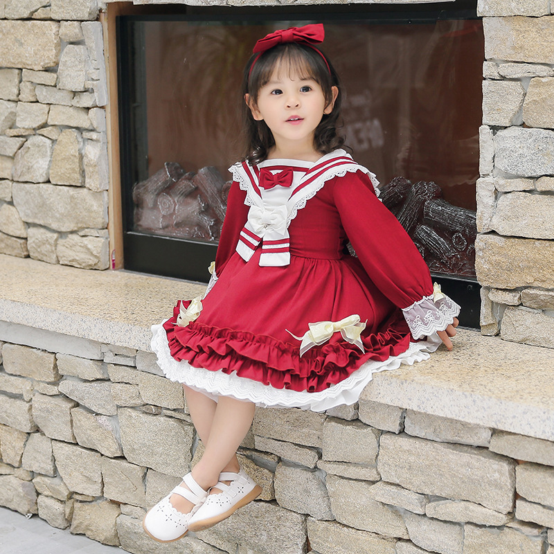 Barn lolita klänning japansk kawaii lolita kostymer blå/röd långärmad spetsklänning barns prinsessa tefest kläder  vo816